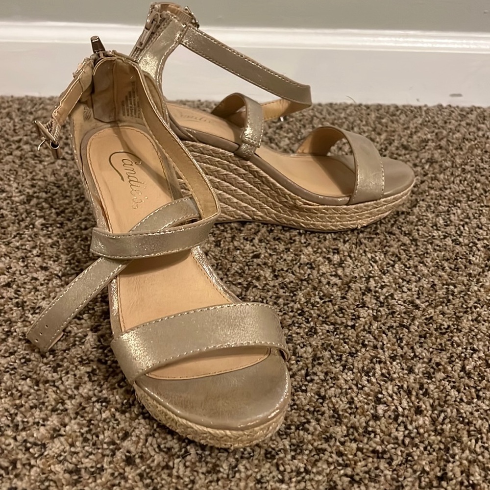 Gold wedge sandals